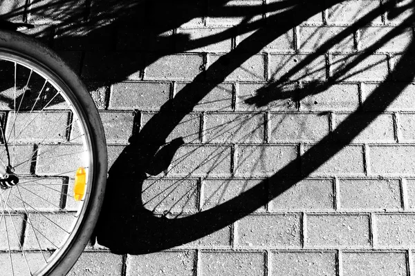 Schatten des Fahrrads auf Gehwegplatten — Stockfoto