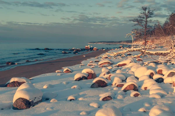 Spiaggia ghiacciata nel Baltico in inverno — Foto Stock