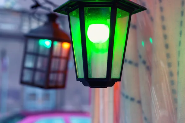 Multi-colored lights on Christmas Fair — Stock Photo, Image