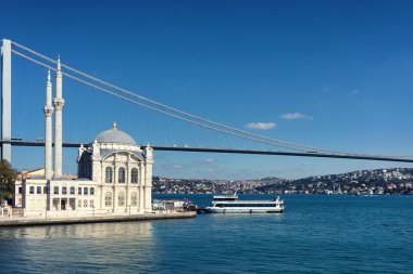 Mosque and the bridge on the Bosphorus Strait clipart