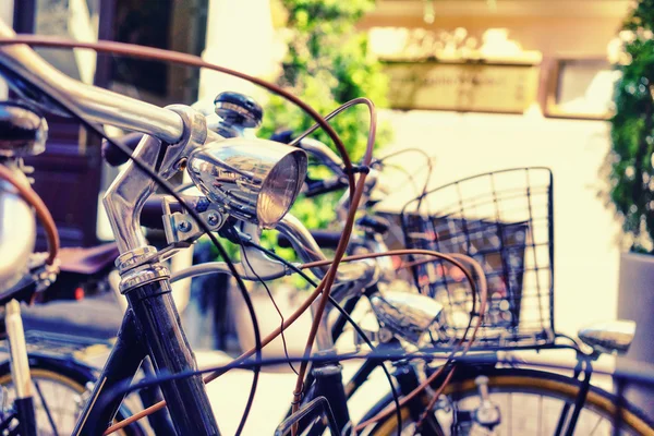 Bicycles with interwoven ropes on a summer day — Stock Photo, Image