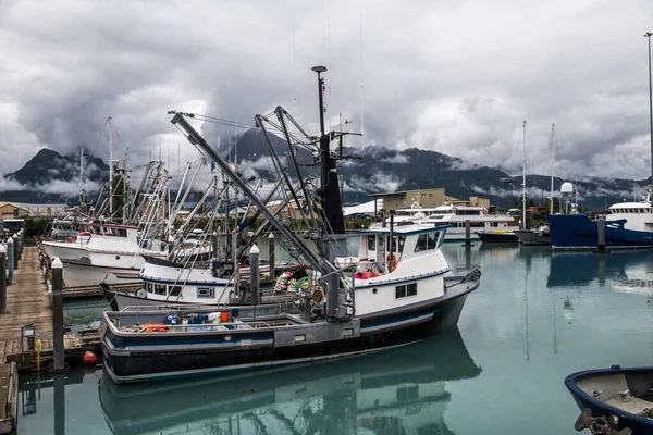 停泊在阿拉斯加巴尔德斯码头的捕捞业拖网渔船 — 图库照片