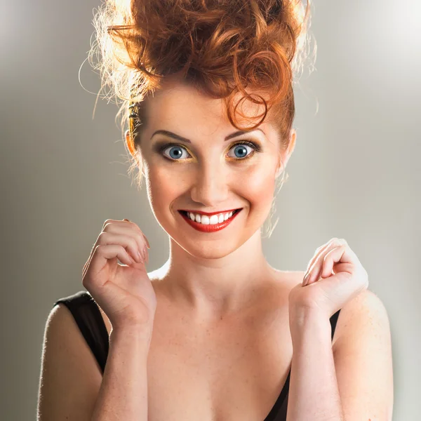 Beautiful excited red-haired girl — Stock Photo, Image