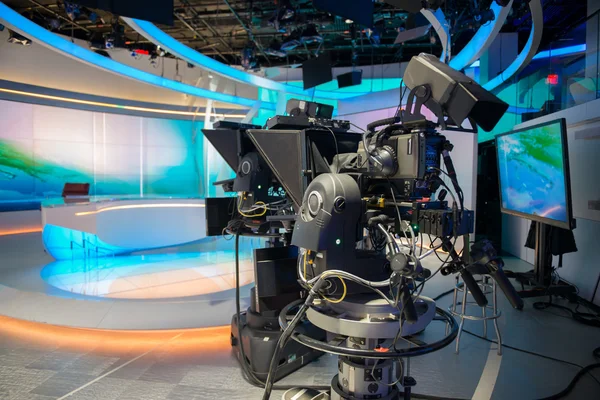 TV NEWS cast studio with camera and light — Stock Photo, Image