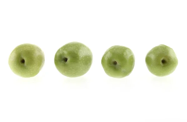 Grüne Oliven Mit Blättern Auf Weißem Hintergrund Als Gestaltungselement Der — Stockfoto