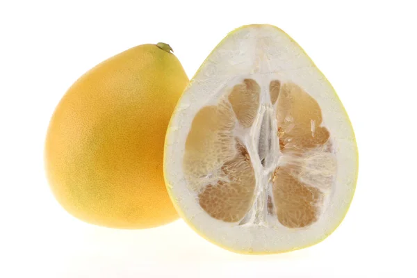 Pomelo Con Mitad Ella Aislada Sobre Fondo Blanco Alimentos Crudos —  Fotos de Stock