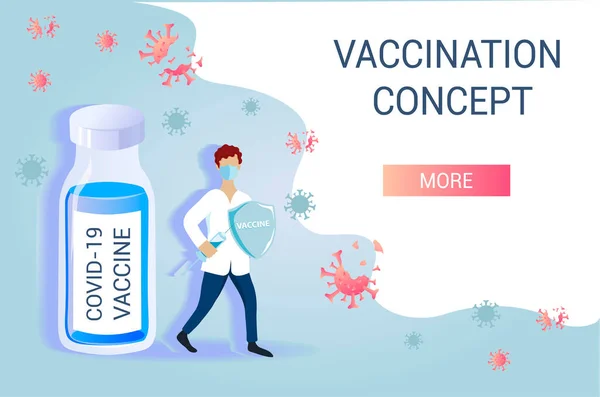 Vektorbanderoll Vaccinering Mot Koronavirus Ett Vaccin Mot Coronavirus Läkare Med — Stock vektor