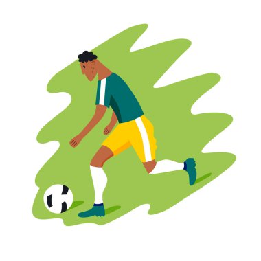 Bir futbolcu topun peşinden modern düz bir şekilde koşar..