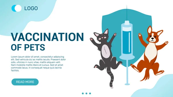 Mall För Vaccinering Sällskapsdjur Glad Hund Och Katt Runt Spruta — Stock vektor