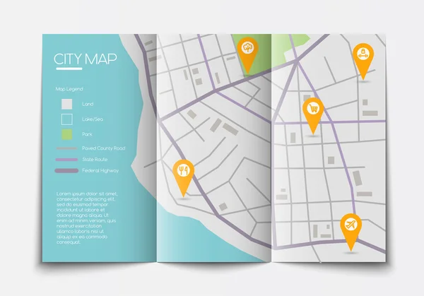 Abrir mapa de la ciudad de papel — Vector de stock