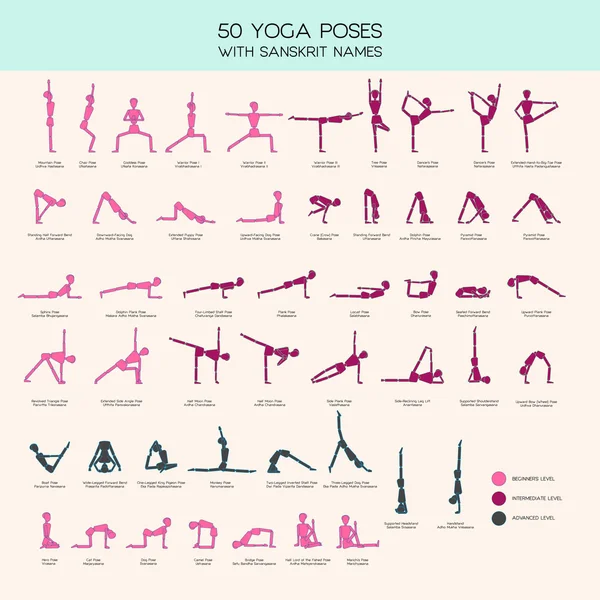 Yoga plantea conjunto de figuras palo — Vector de stock
