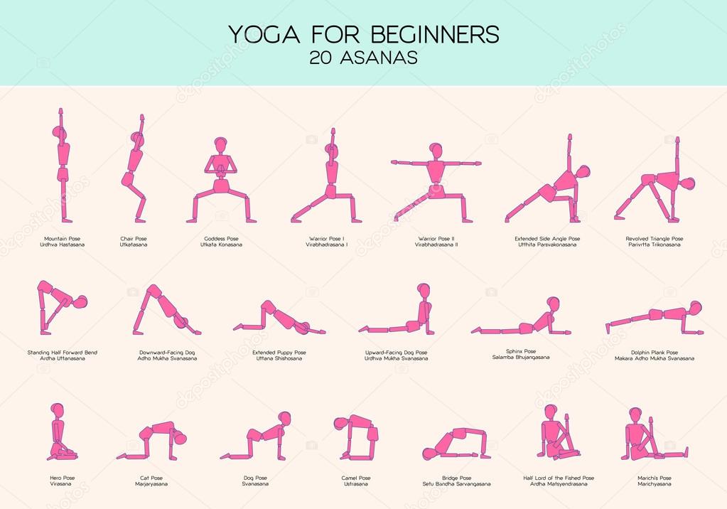 Yoga for beginners poses stick figure set Stock Vector by ©mooo