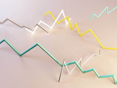 Üç boyutlu soyut geometrik zigzag şekilleri parlak renklerde. Modern arkaplan tasarımı, oluşturma