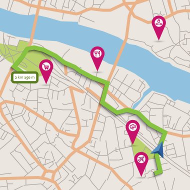 Navigasyon ve işaretleri olan vektör şehir haritası