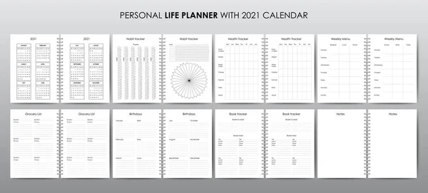 2021 takvimi ile özel hayat planlayıcısı için vektör şablonu