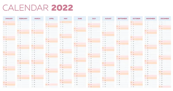 垂直月次列付き2022年カレンダープランナーテンプレート — ストックベクタ