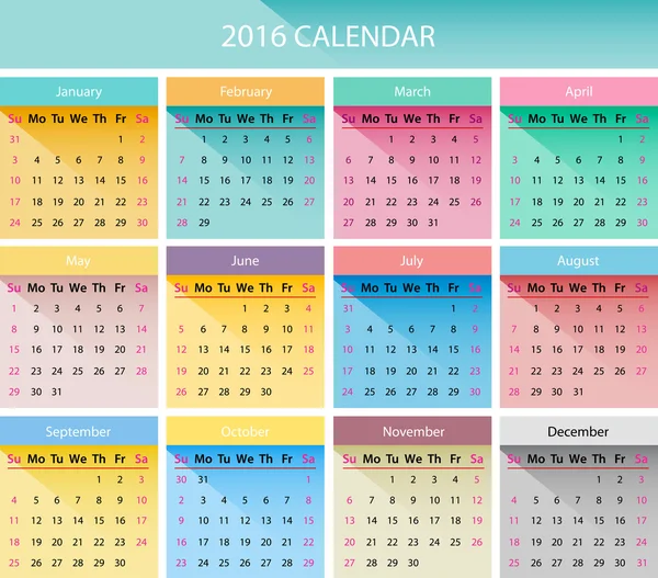 O calendário de 2016 — Vetor de Stock