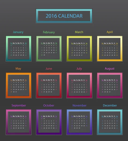 O calendário de 2016 —  Vetores de Stock