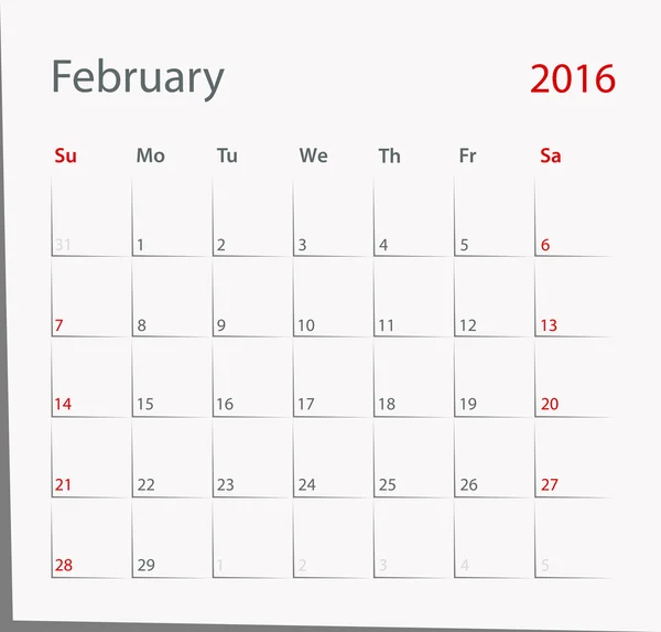 Şubat 2016 takvim
