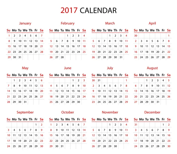 El calendario 2017 — Vector de stock