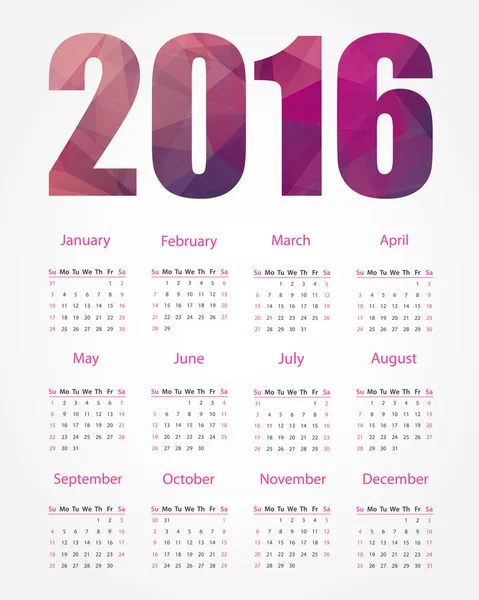 Le calendrier 2016 — Image vectorielle