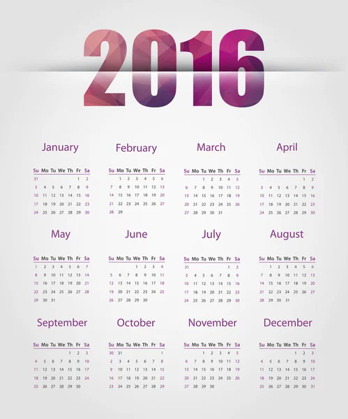 El calendario 2016 — Vector de stock