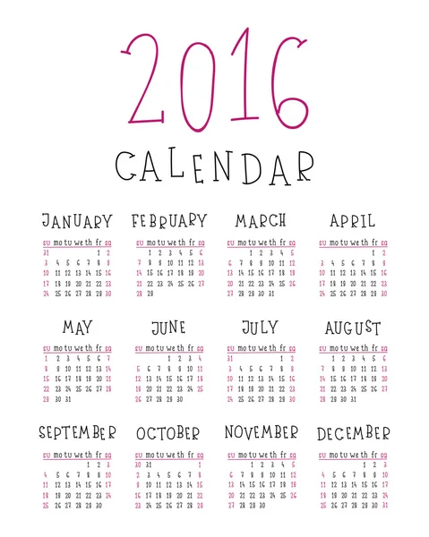 El calendario 2016 — Vector de stock