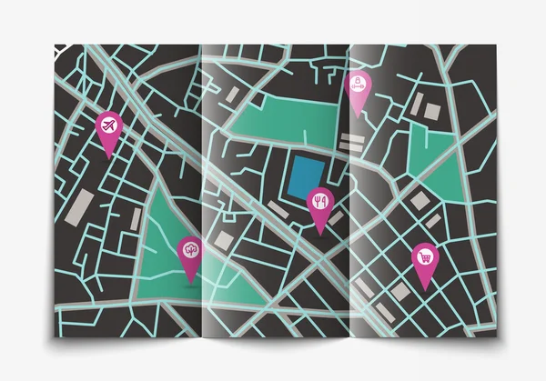 Abrir mapa de la ciudad de papel — Vector de stock