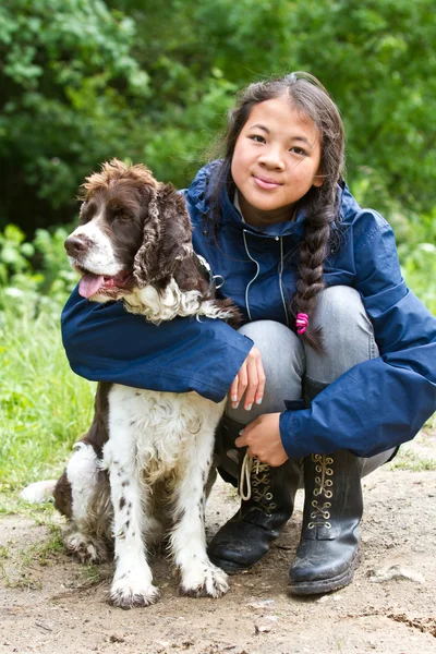 Cute Girl with dog — Stock Photo, Image