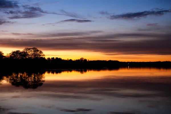 Coucher Soleil Dans Lac Sjaelsoe Rudersdal Danemark — Photo