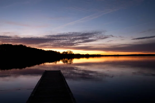 Coucher Soleil Dans Lac Sjaelsoe Rudersdal Danemark — Photo