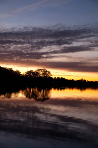 Zachód Słońca Jeziorze Sjaelsoe Rudersdal Danii — Zdjęcie stockowe