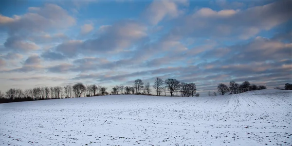 Bedeckter Himmel Über Einem Schneebedeckten Feld Dänemark Der Region Seeland — Stockfoto