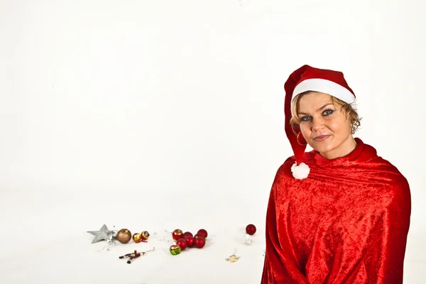 Santa girl s vánoční koule — Stock fotografie