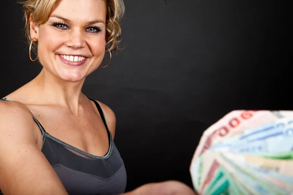 Girl with money bank notes — Stock Photo, Image