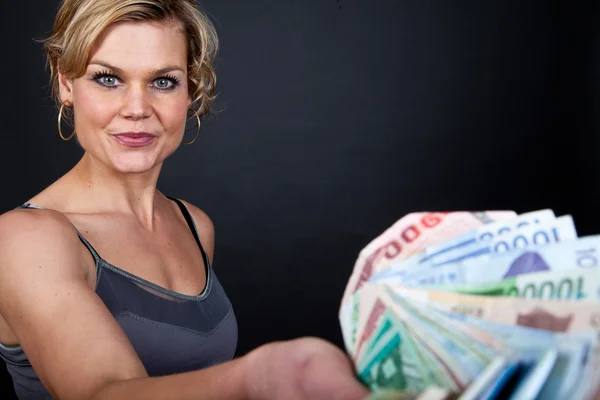 Girl with money bank notes