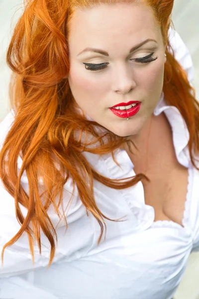 Red hair girl in pin-up style — Stock Photo, Image