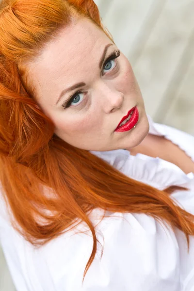 Red hair girl in pin-up style — Stock Photo, Image