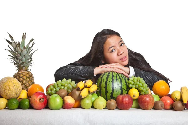 Asian girl with fruits — Stock Photo, Image