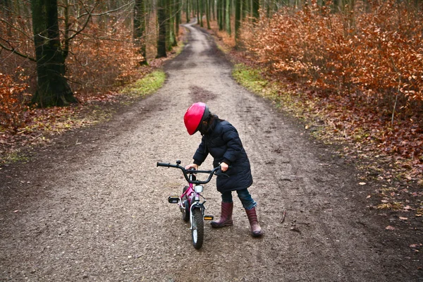 Niño en un bosque en bicicleta —  Fotos de Stock