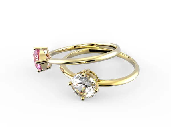 Gyémánt gyűrű, fehér alapon. 3D-s illusztráció — Stock Fotó