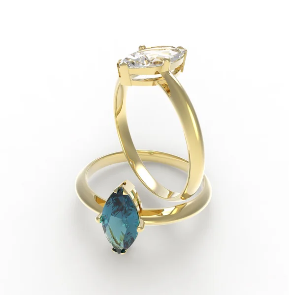 Snubní prsteny s diamanty. 3D vykreslování — Stock fotografie