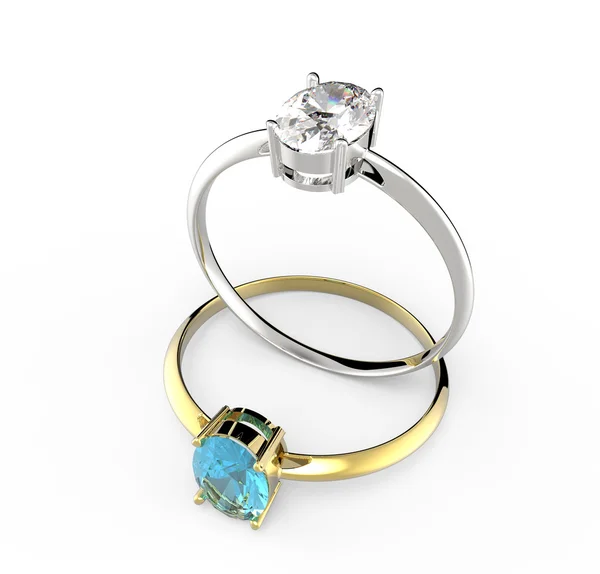 与钻石结婚戒指。3d 渲染 — 图库照片