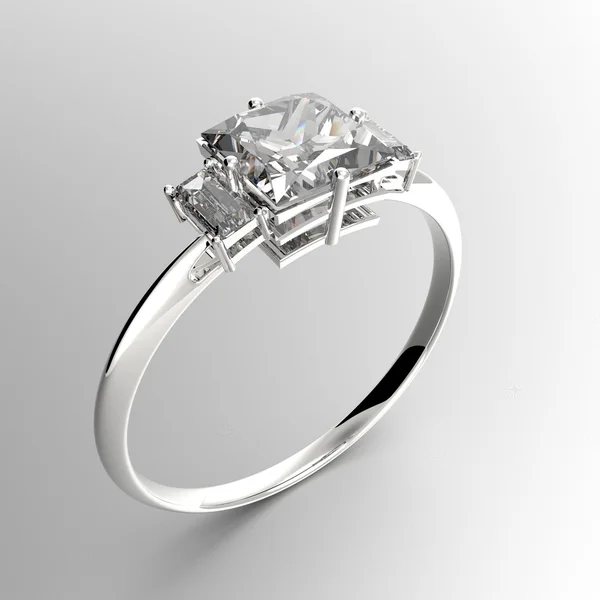 Wedding ring med diamant. 3D-rendering — Stockfoto