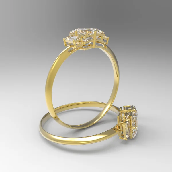 Goldene Eheringe mit Diamanten.. 3D-Rendering — Stockfoto