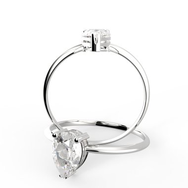 Beyaz bir arka plan üzerinde elmas yüzük. 3D çizim