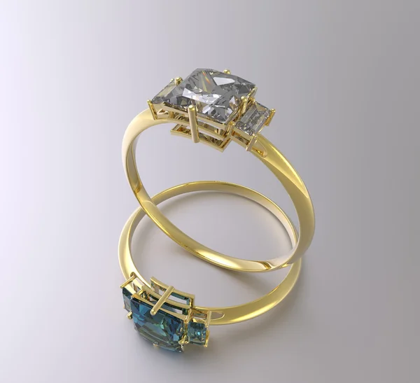 Anillos de oro con diamantes. Renderizado 3D — Foto de Stock