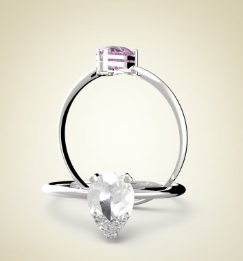 Altın alyans wiith elmas. 3D çizim