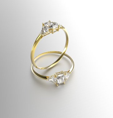 İki Pırlantalı altın yüzük düğün. 3D çizim