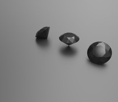 Gri bir arka plan üzerinde siyah elmas. 3D çizim